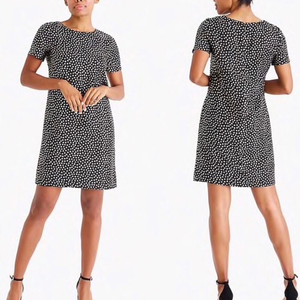 J CREW Heart Print Sheath Shift Mini Dress Black Gold Metallic Dress sz 8